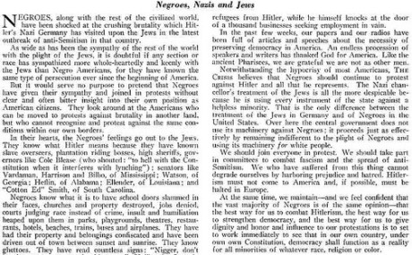 De svarta användes också som mobilisering mot det nationalsocialistiska Tyskland. Utdrag ur NAACP:s tidning Crisis Magazine, november 1938.
