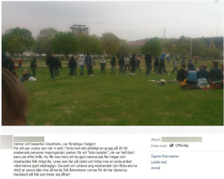 En kvinna postade på Facebook en varning för det "anti-rasistiska" gänget. Klicka för att förstora.