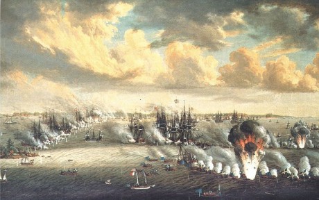 Krigsdeltagaren Johan Tietrich Schoultzs oljemålning av Slaget vid Svensksund.