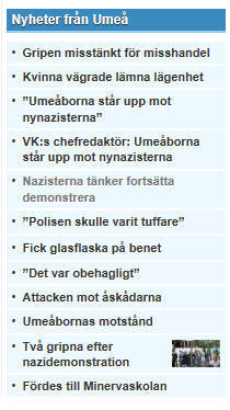 De tio senaste nyheterna på vk.se handlar om bråket i Umeå.