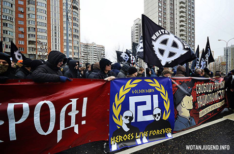 Grekiska Golden Dawn kunde skymtas på ryska marschen.
