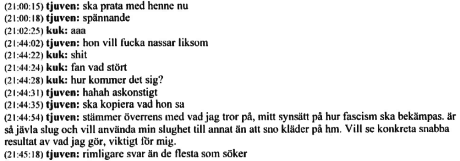 Konversation mellan Linus Soinjoki Wallin (”tjuven”) och en annan person.