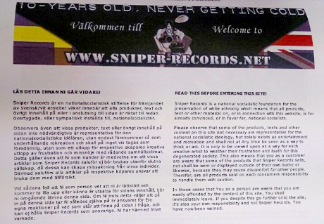 Besökare på Sniper Records varnas för kontroversiellt innehåll.