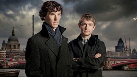 Benedict Cumberbatch som Sherlock Holmes och Martin Freeman som Dr. Wattson i BBC:s TV-serie Sherlock.